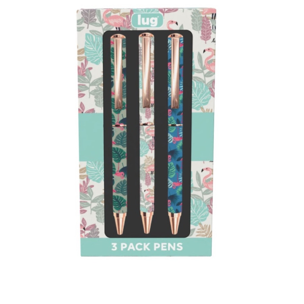Lug Pens 3-pk Scribble NWT Flamingo